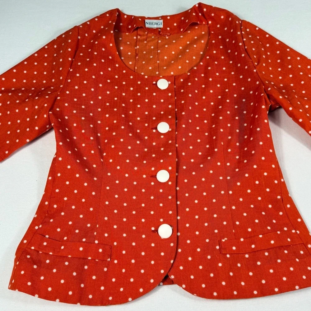 Weinberg Paris Skirt Suit Vintage Red White‎ Polka Dot Short Sleeve Blazer Set